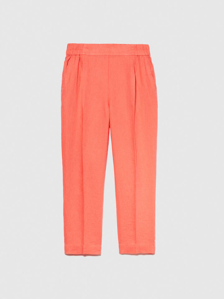 100% linen joggers - women's joggers - Coral | Sisley image number 6